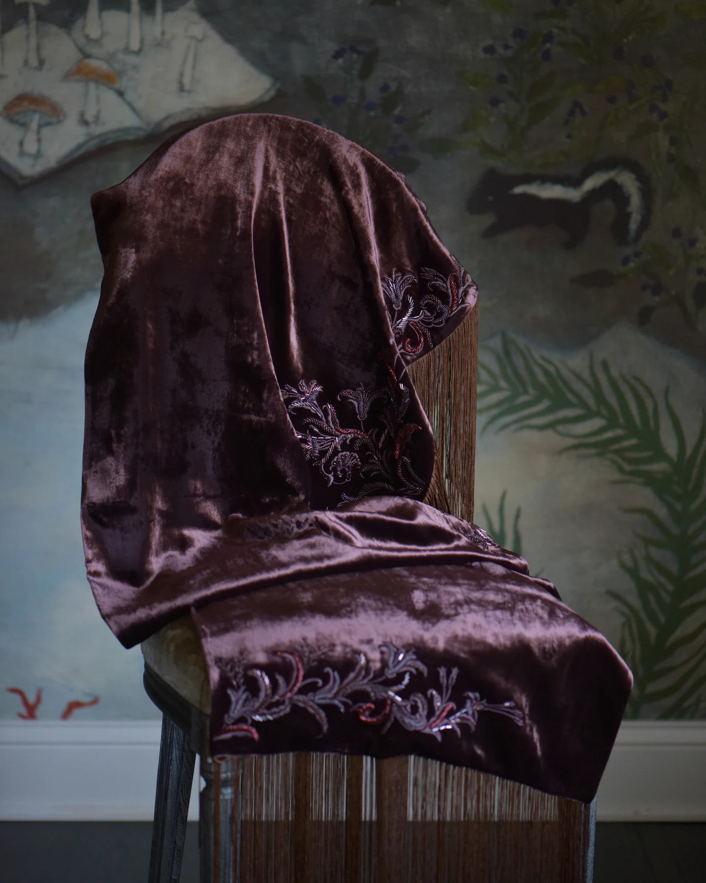 Plum Fringe Shawl — Front view