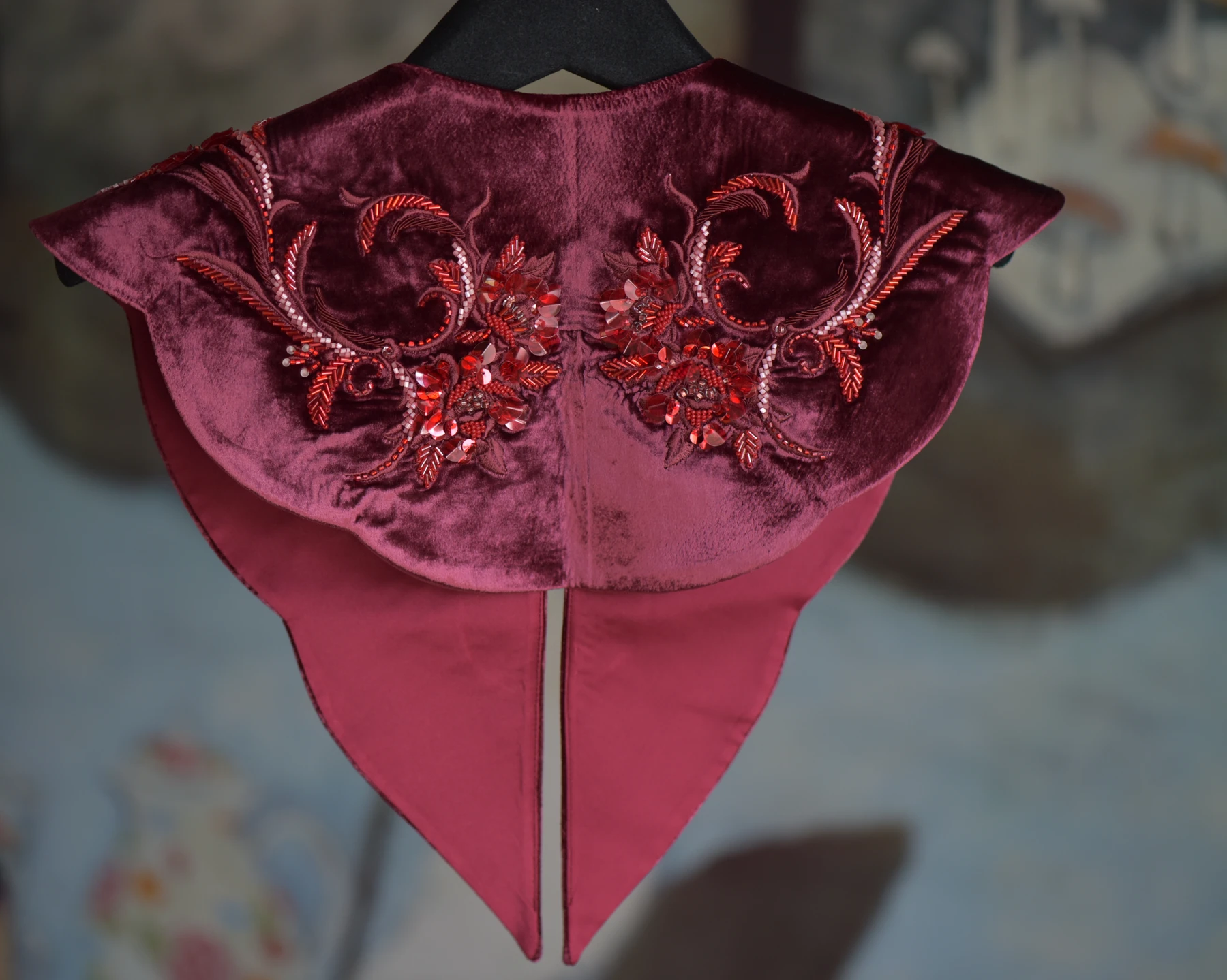Burgundy Floral Yunjian — Back view